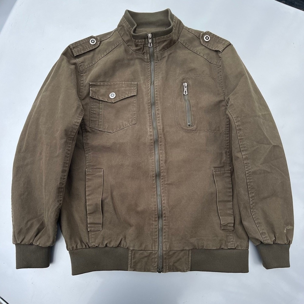 Khaki and brown bomber jacket